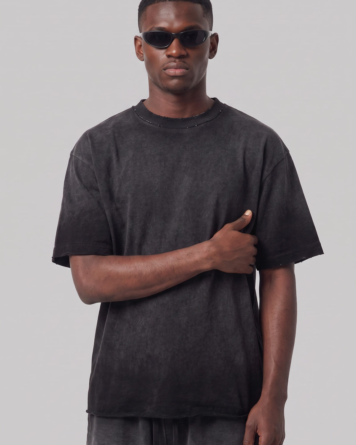 Washed Oversized Set in Black, fabric and construction detail