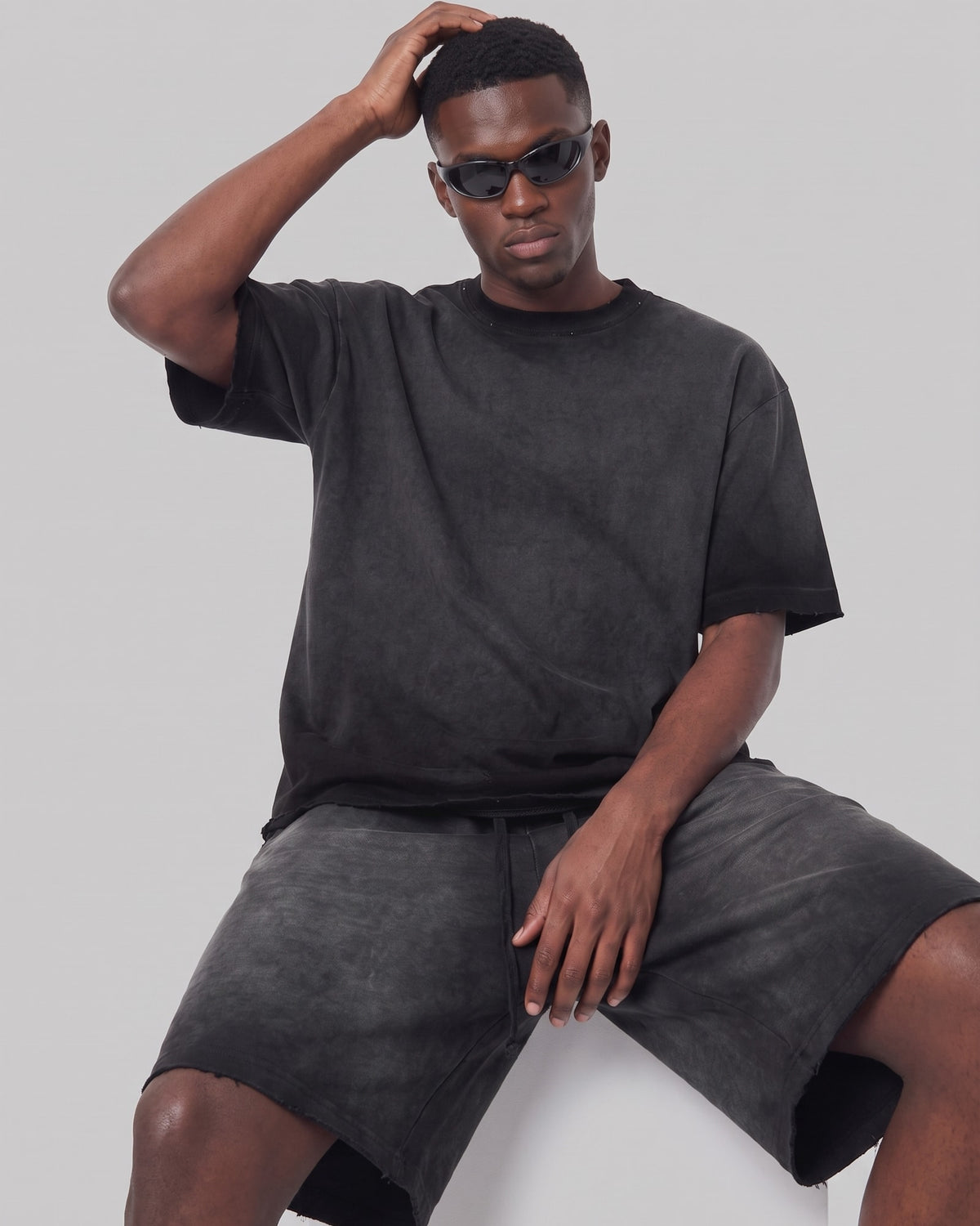 Washed Oversized Set in Black, fabric and construction detail
