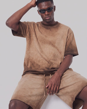 Washed Oversized Set in Caramel, fabric and construction detail