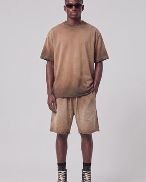 Washed Oversized Set in Caramel, fabric and construction detail