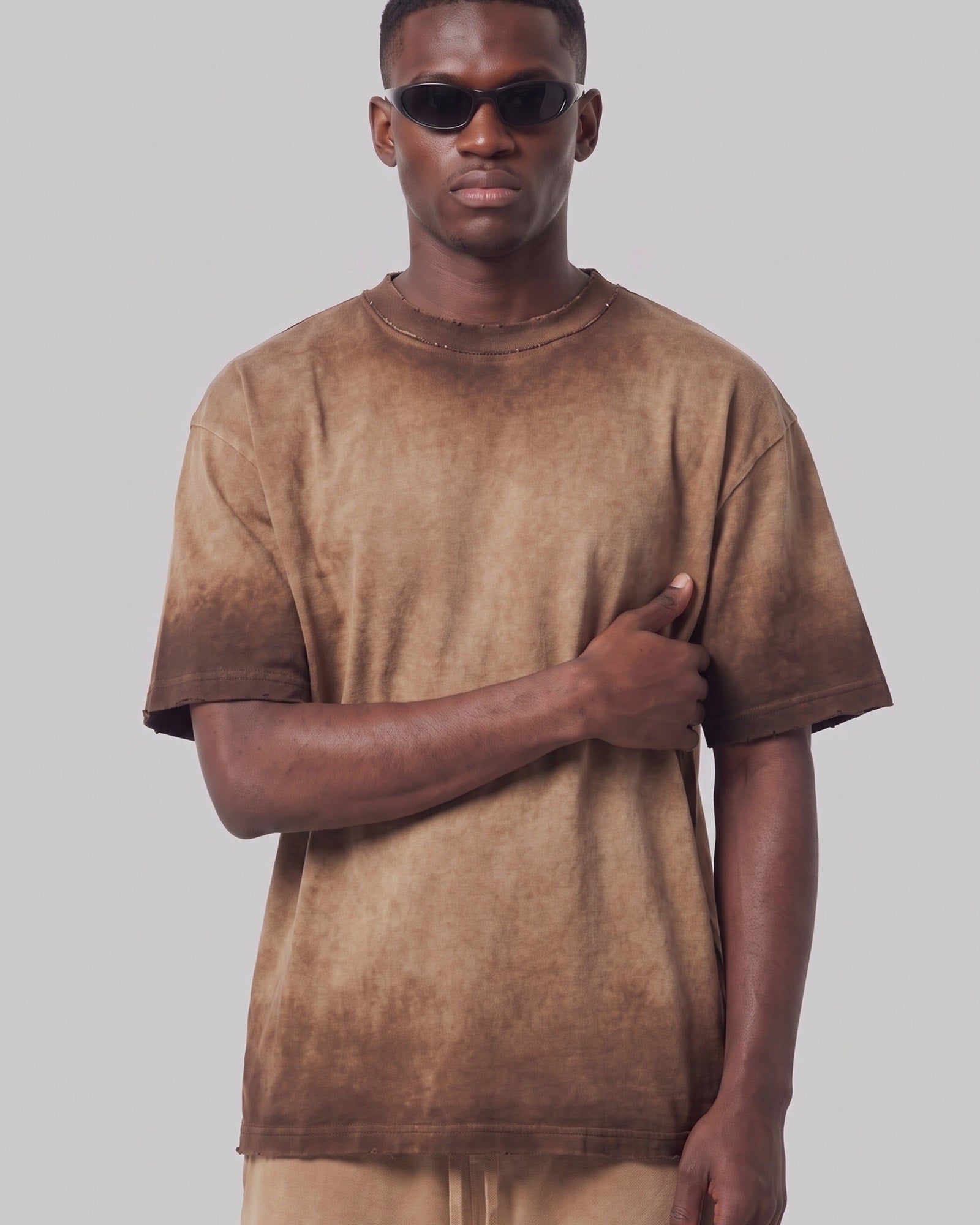 Washed Oversized Set in Caramel, fabric and construction detail