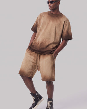 Washed Oversized Set in Caramel, fabric and construction detail