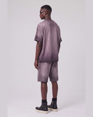 Washed Oversized Set in Dusty Plum, back view on model