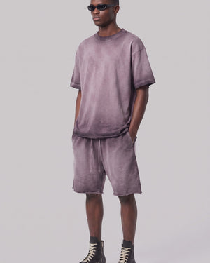 Washed Oversized Set in Dusty Plum, fabric and construction detail