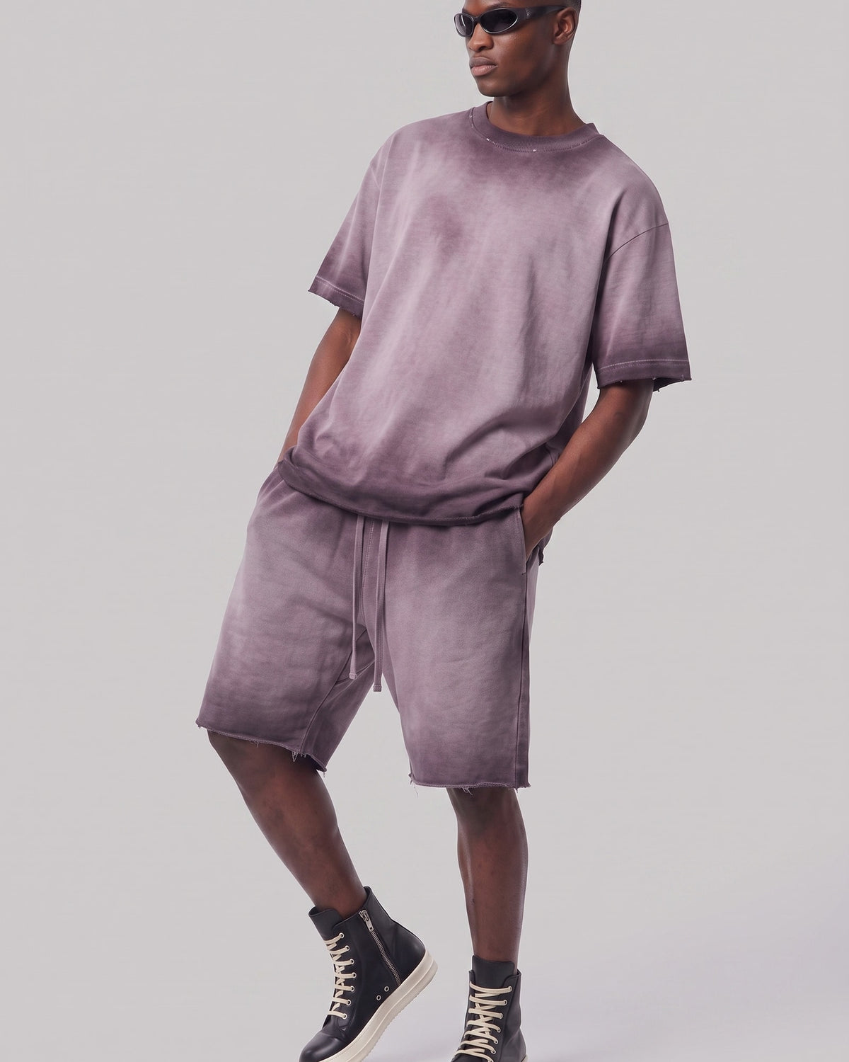 Washed Oversized Set in Dusty Plum, fabric and construction detail