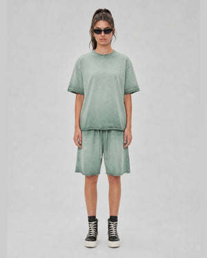 Washed Oversized Set in Sage Green, front view on model