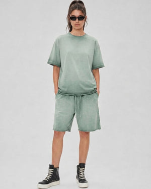 Washed Oversized Set in Sage Green, fabric and construction detail