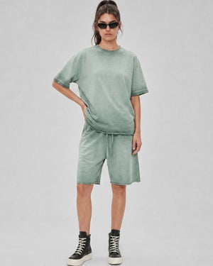 Washed Oversized Set in Sage Green, fabric and construction detail