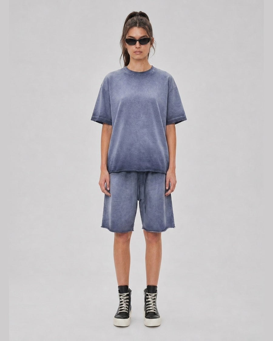 Washed Oversized Set in Slate Blue, front view on model