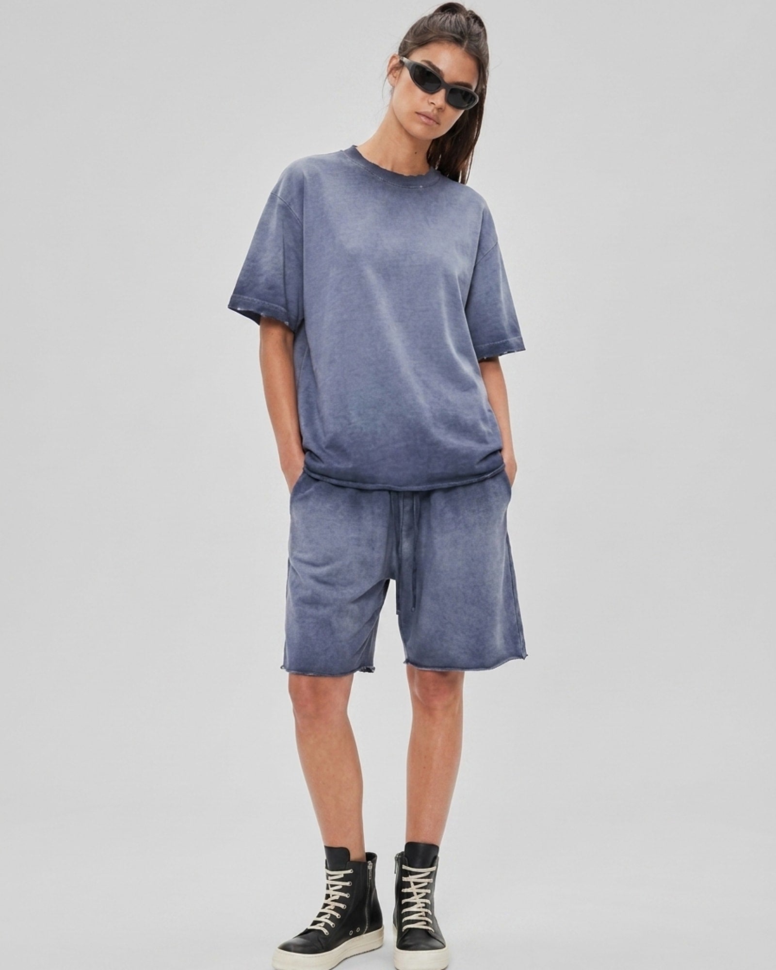 Washed Oversized Set in Slate Blue, fabric and construction detail