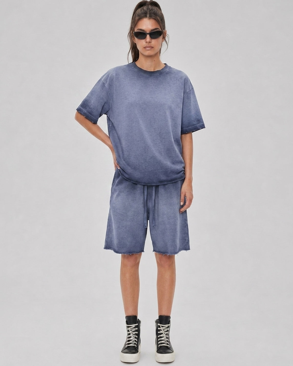 Washed Oversized Set in Slate Blue, fabric and construction detail