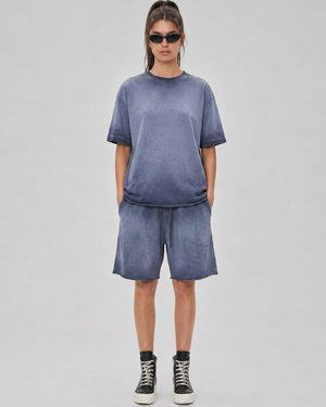 Washed Oversized Set in Slate Blue, fabric and construction detail